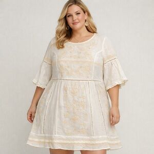 Anthro Akemi + Kin XL Ivory Embroidered Dress